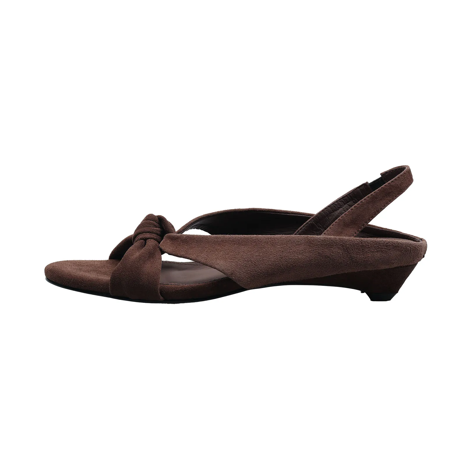 Arden Furtado 2025 verano piel de oveja punta redonda bowknot cinturón de viaje trasero cuñas sandalias de punta abierta zapatos de tacón medio para ir al trabajo
