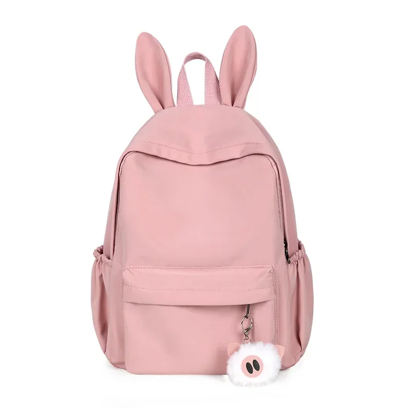 Pink color Teen School Bag for Girls Backpack Women Bookbags Middle Student Schoolbag Large Black Cute Rabbit ears Nylon Bagpack