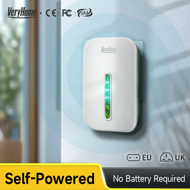 

Self-Powered Wireless Doorbell No Battery Needed, 100dB Loud Chime, 120m Range, Waterproof (IP44), 52 Melodies