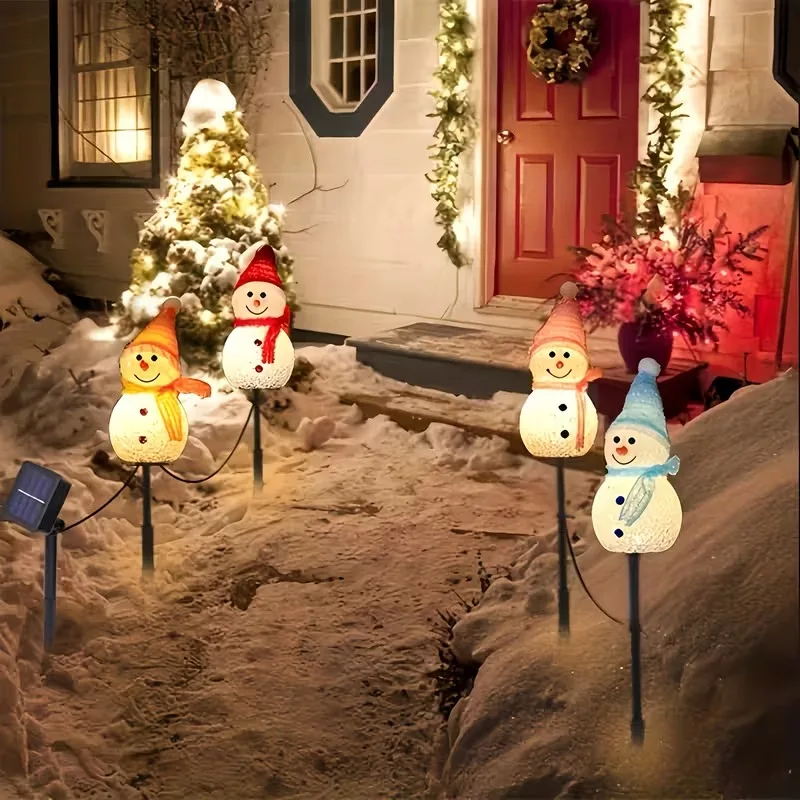 1-4PCS Christmas Solar Powered Snowman Lights for Outdoor Corridor Patio Lawn Solar Light Stakes for Christmas Decoration