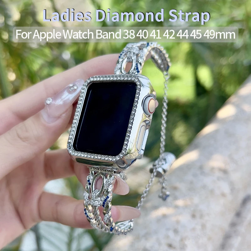 

Ladies Diamond Strap for Apple Watch Ultra2 Band 49mm 45mm 41 Copper Bracelet for IWatch 9 8 7 6 5 4 38mm 40mm 42 44 Accessories