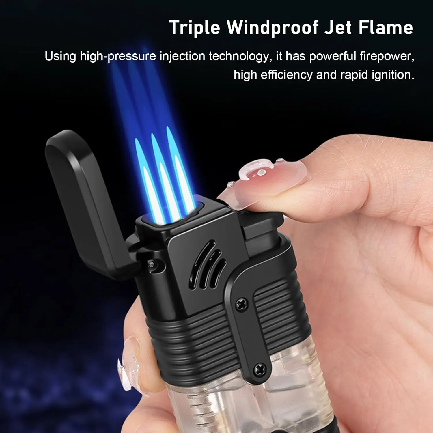 Cigar Lighter Windproof Three Flame Inflatable Lighter Butane Gas Lighter Outdoor Convenient Igniter with Cigar Cutter Men Gift