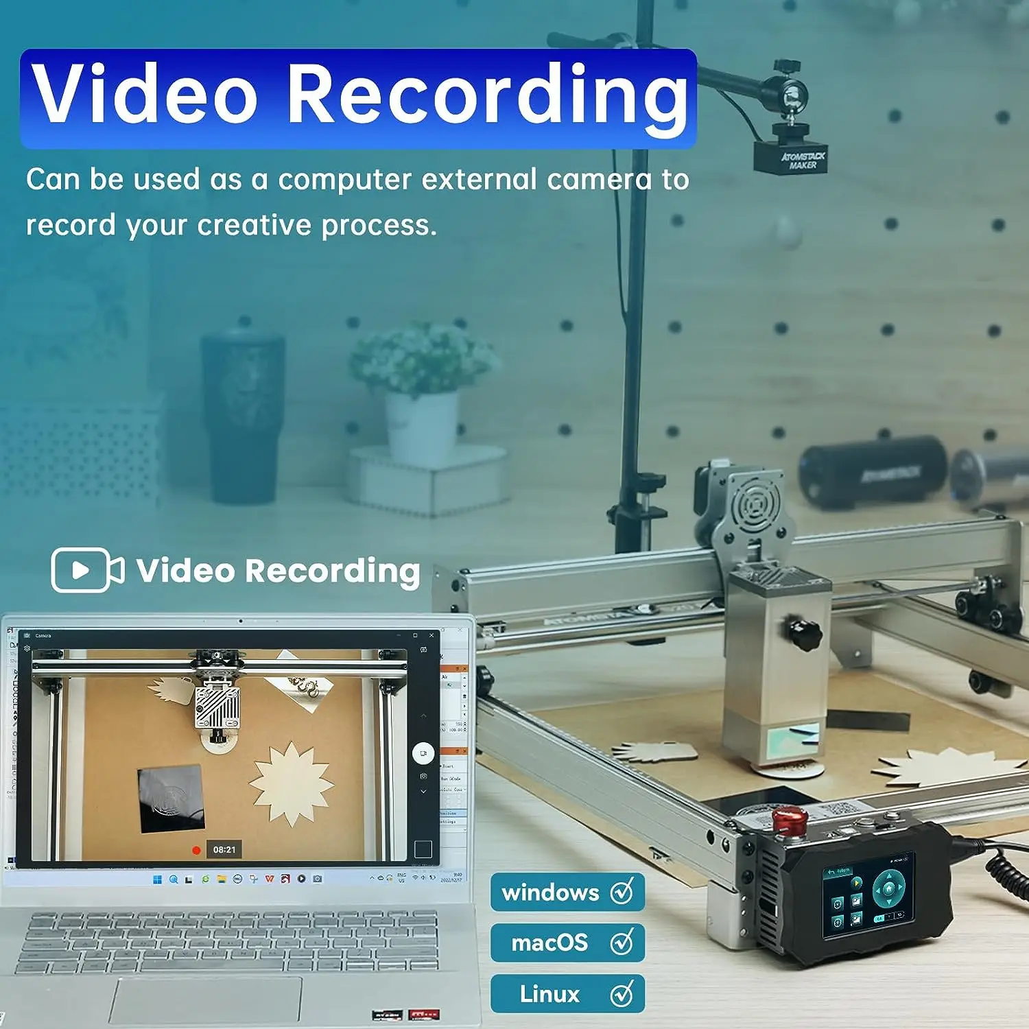 ATOMSTACK Laser Engraver AC1 Camera Time-Lapse 5MP Digital Photography Video Precise Positioning Multi-Task Engraving Preview