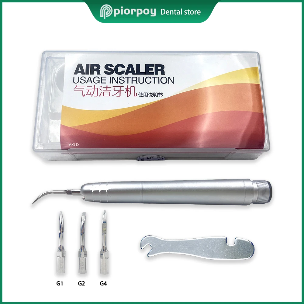 PIORPOY Pneumatic Scaler 2Holes/4 Holes Dental Ultrasonic Air Scaler Handpiece With 3 Tips Air Scaling Teeth Whitening Cleaner