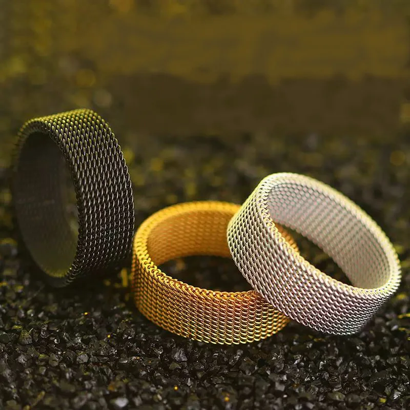 

New Fashion Titanium Steel 8MM Grid Mesh Ring Woman For Men High Quality Simple Multi-color Jewelry Party Gifts ﻿