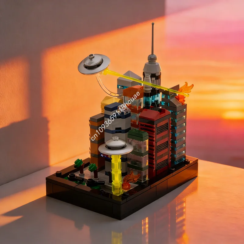 

266 деталей MOC Architecture: Модель «НЛО-атака» (Skylines), конструктор, рождественский подарок, развивающая игрушка, креативный набор для сборки, образовательный конструктор