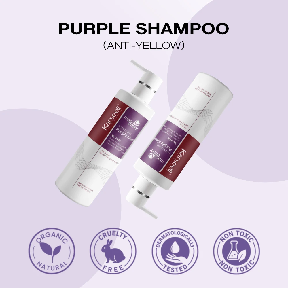 Karseell Maca Power Purple Shampoo Professional Neutralizes Brass & Yellow Tones For Blonde Silver Gray Highlighted Hair