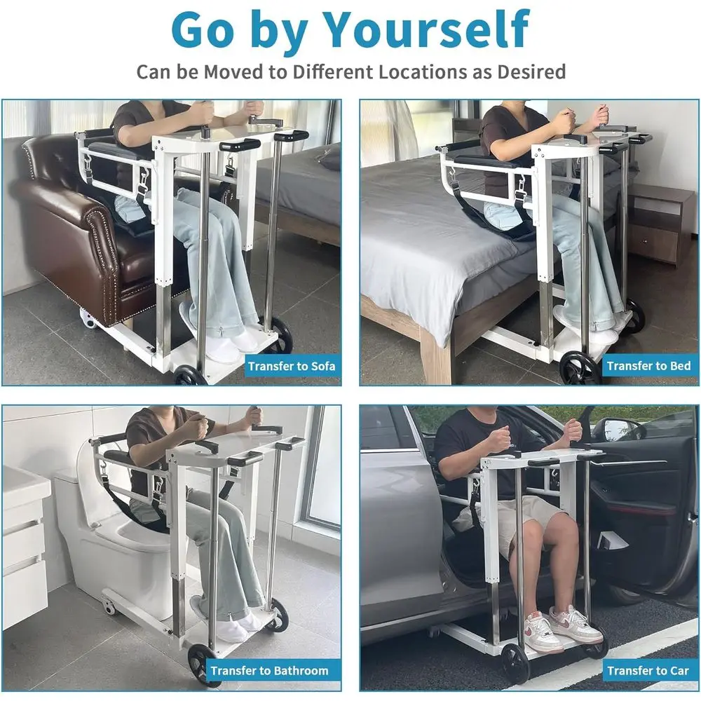 كرسي رفع منتقلي كبير بارتفاع قابل للتعديل، مساعد على التنقل ذاتي التشغيل، سعة 300 رطل، سبائك فولاذية بيضاء