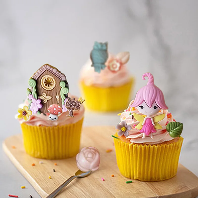 Fairy Garden Gnome Home Door Window Silicone Molds Flower Leaf Mushroom Fondant Cake Decorating Cupcake Candy Chocolate Mould