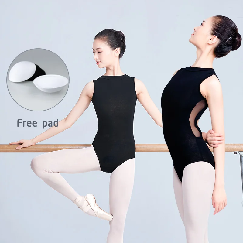 Women Ballet Leotards Adult Mesh Splice Backless Dance Leotards Turtleneck Gymnastics Leotard Sleeveless Ballet Dancing Bodysuit