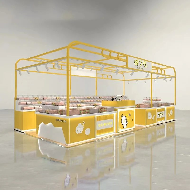custom.Mall Atrium's Double-Sided Metallic Red Display Fruit Jerky Supermarket Shelves Candy