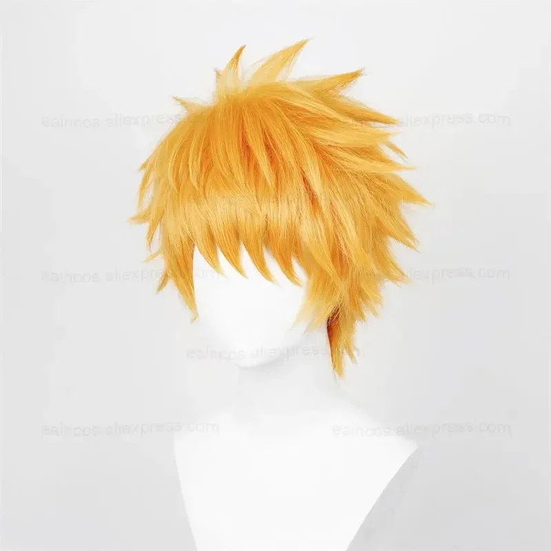 애니메이션 쿠로사키 이치고 코스프레 가발 30cm 오렌지 짧은 머리 내열성 합성 가발 할로윈 파티