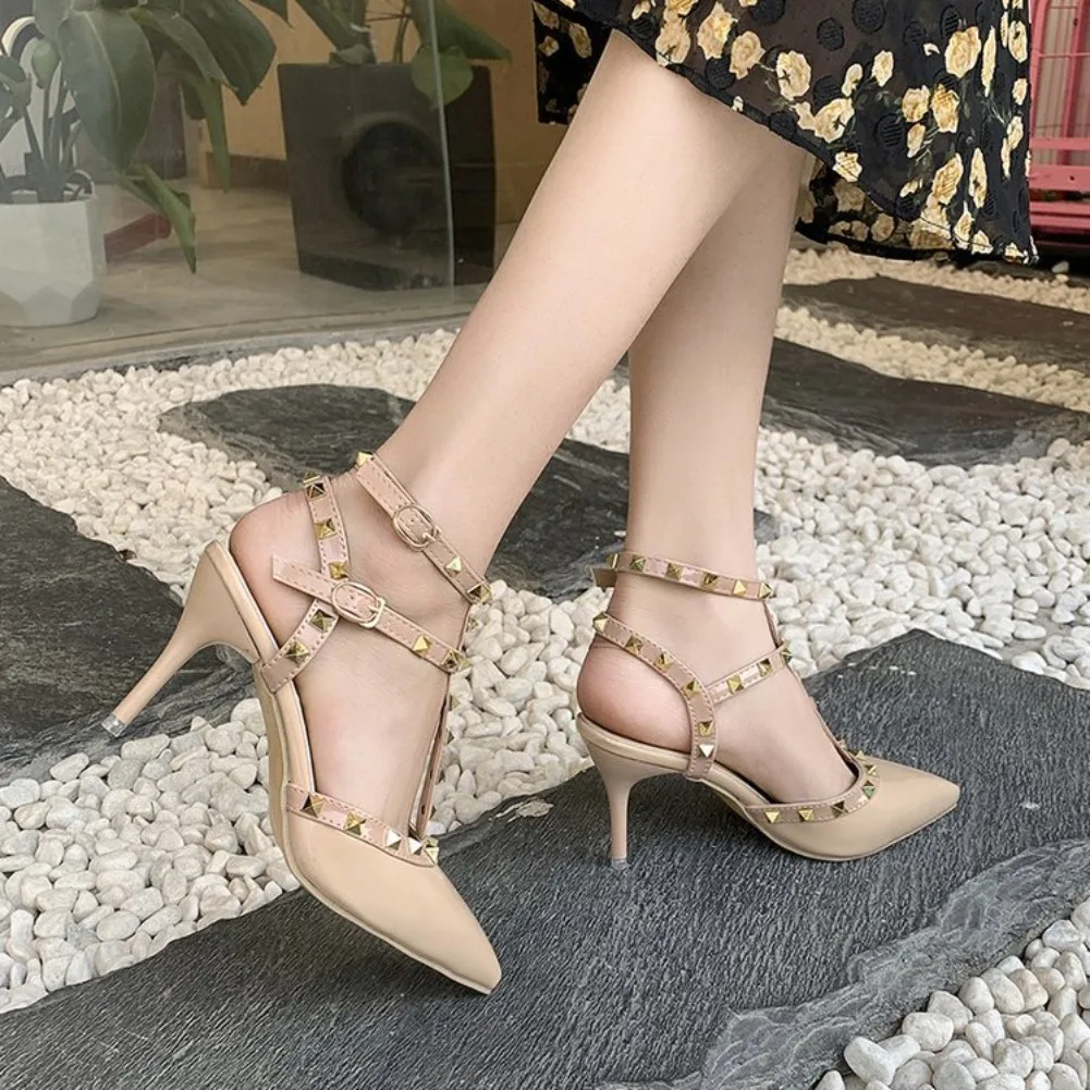 Damen Mode Sexy Sandalen 2026 Neue Spitzschuh-Design mit Schnalle und Nieten Trendige High Heels Schuhe für Kleider, Hochzeiten, Bankette und Partys – Detail 4