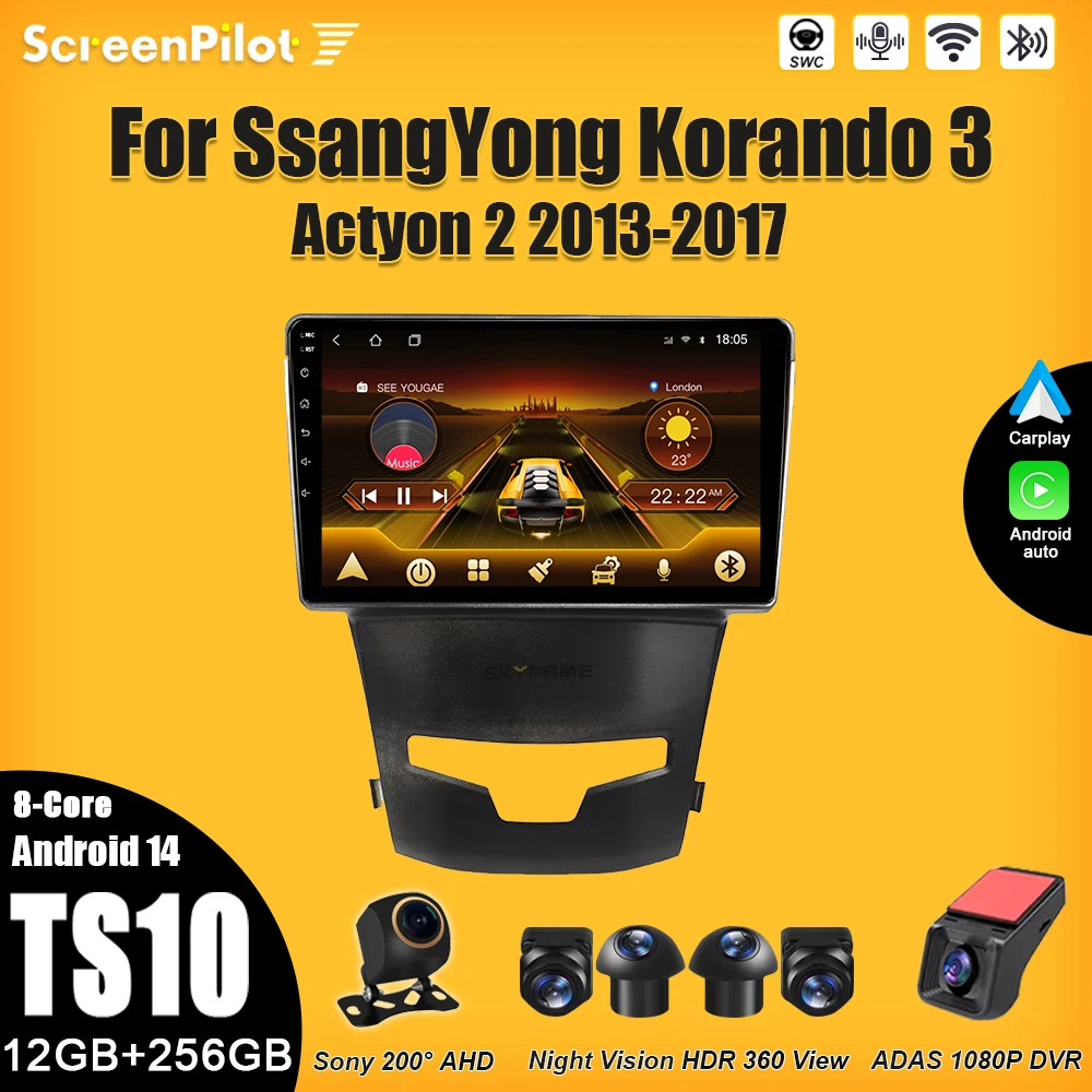 

For SsangYong Korando 3 Actyon 2 2013 2014 2015-2017 Android 15 Multimedia Video Player Wireless Android Auto Player Navigation
