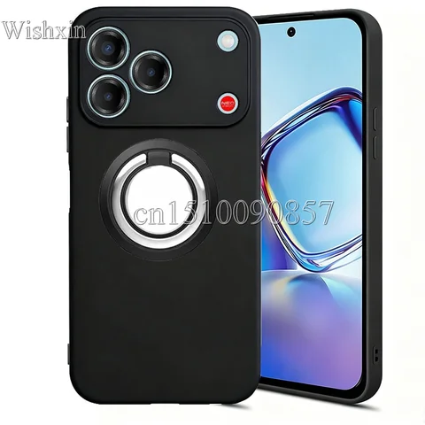 Ring Holder Shockproof Black Matte Soft TPU Kickstand Case For ZTE Blade V80 Pro Nubia V80 Design VITA 4G Z2575 Z2576