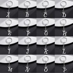 Metal DIY Crown A-Z Letters Keychain Silver Color Stainless Steel 26 Alphabet Pendant Key Chain Ring for Lovers Initials Jewelry