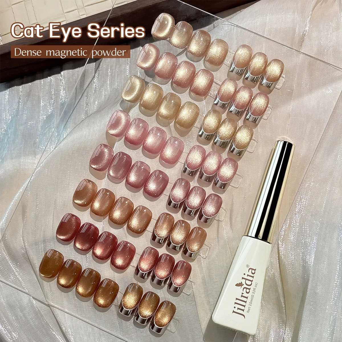 8Colors Gold Gradient Cat Magnetic Gel Nail Polish Pearl Crystal Super Shiny Gold Glitter Cat Eye Soak Off UV/LED Semi-Permanent