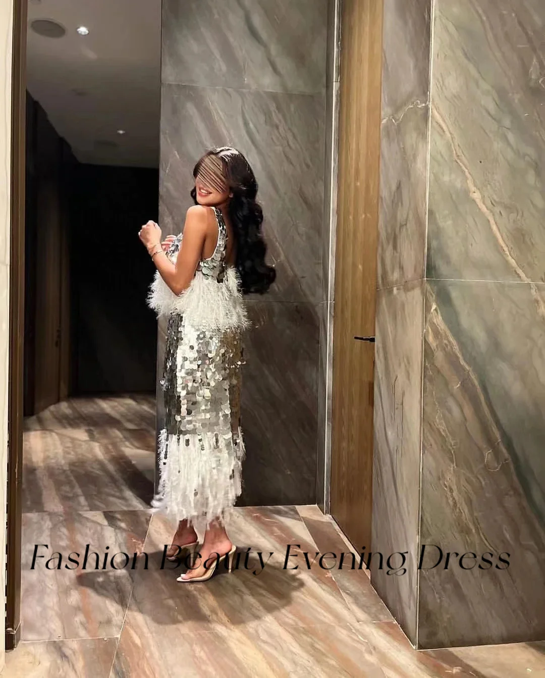 Fashion Beauty Sequin Feathers Evening Dress Women Spaghetti Ankle-Length Mermaid Elegant Formal Party Dress 2024 فساتين الحفلا