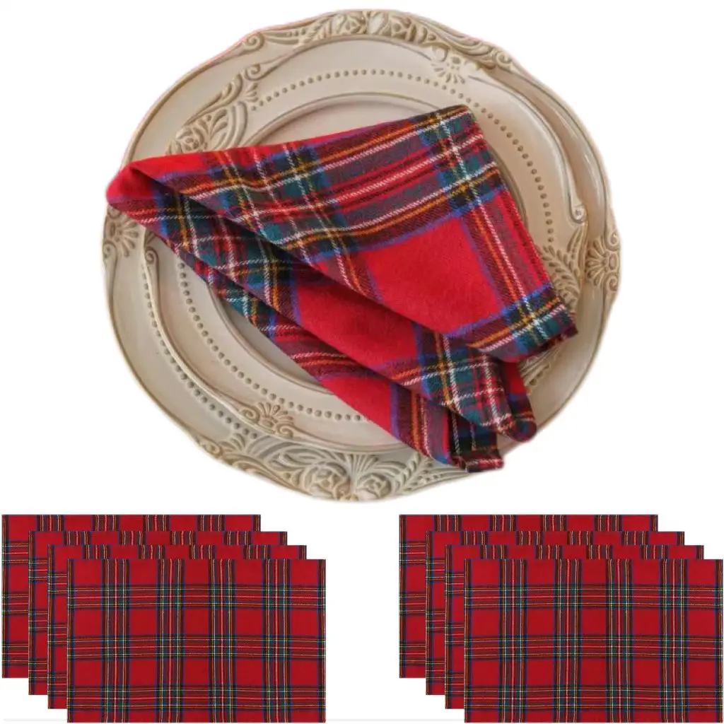 4pcs/set Placemats Christmas Table Napkin Soft Scottish Tartan Plaid Cloth Napkins Classsic Red Plaid Dinner Table Handkerchief