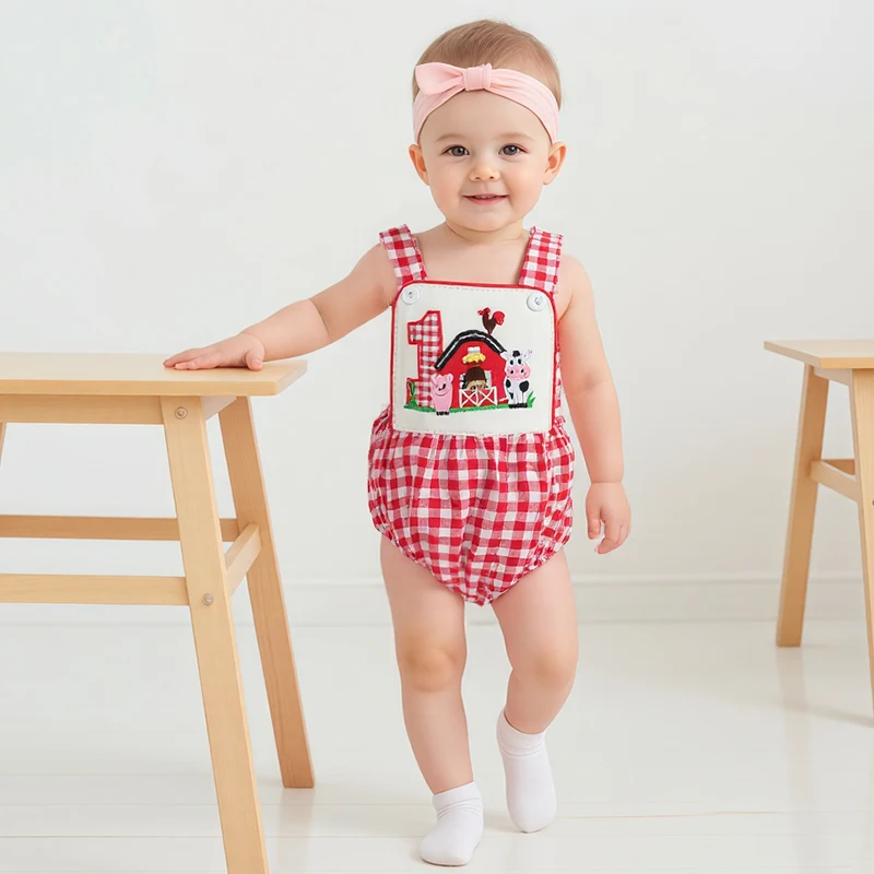 بذلة للأولاد الرضع رائعة بدون أكمام مع تطريز حيوان لطيف وزر إغلاق أمامي لملابس الصيف