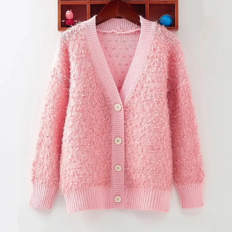 

Pink Yellow Girls' Tops Spring Autumn Cardigan Children's Sweater Single-breasted Coat Knitted Thick Baby Cardigan Jacket