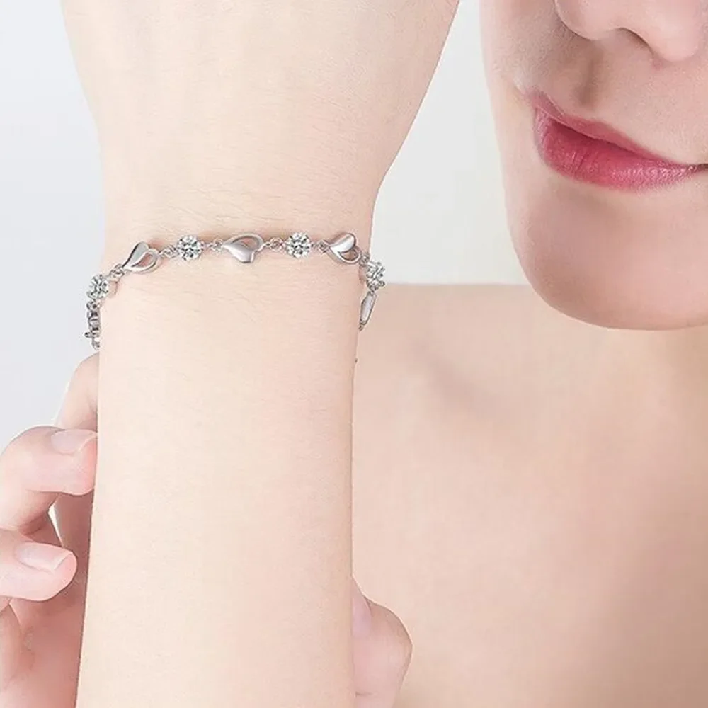 New 925 Sterling Silver White Purple Shaped Cubic Zirconia Bracelets for women Jewelry Wedding Accessories Length 17CM+4CM