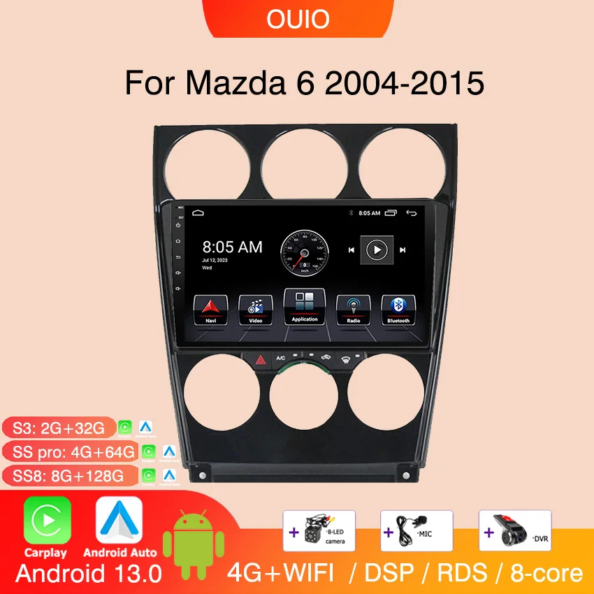 

Автомагнитола 2DIN на Android 13 для Mazda 6 2004 2005 2006 2007 2008-2015 с GPS