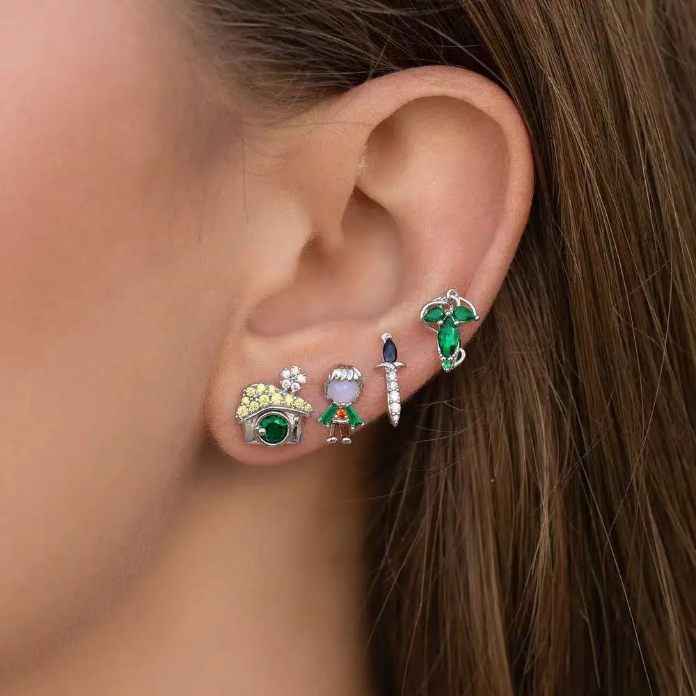 Lovely Cartoon Stud Earrings for Women Gold Plated Colorful Cubic Zirconia Jewelry Gift view 4