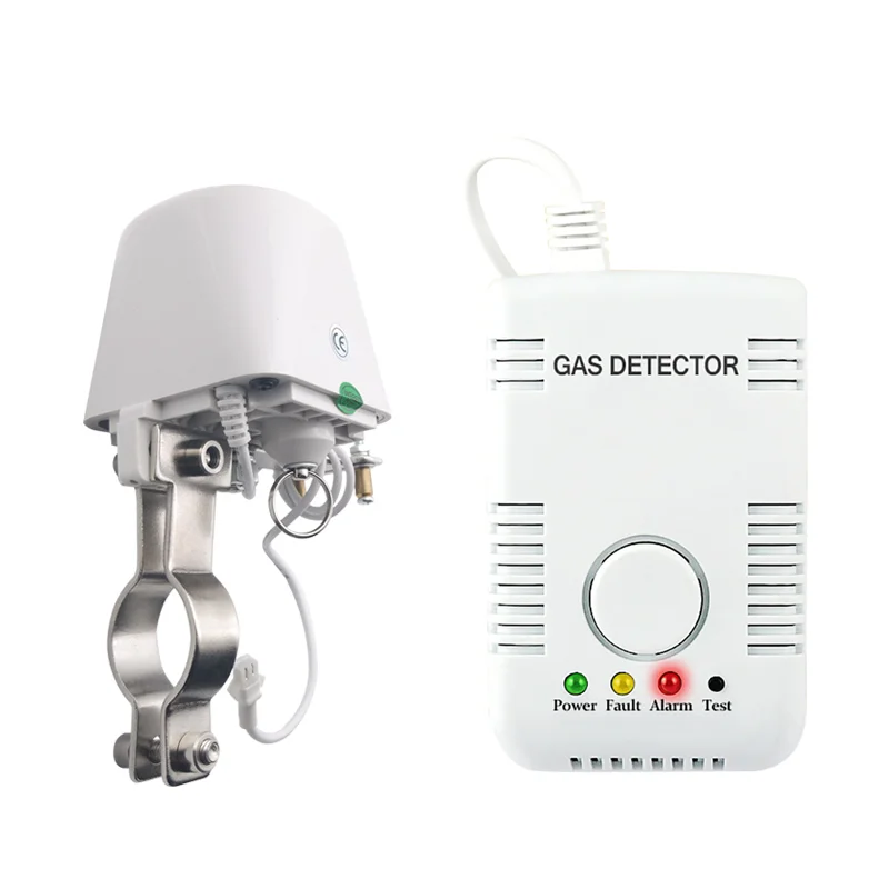 Natural Gas LPG Methane Leak Detector Leakage Safety Alarm Home Monitor with Manipulator Valve DN15 to Cut Off Pipe