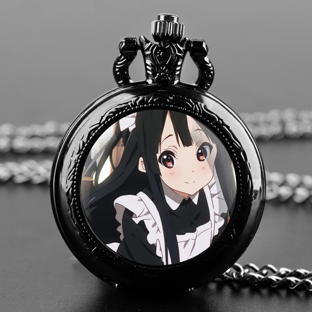 Exquisite Anime K-ON! Glass Dome Quartz Pocket Watch Necklace Pendant Gifts For Women Man with Fob Chain