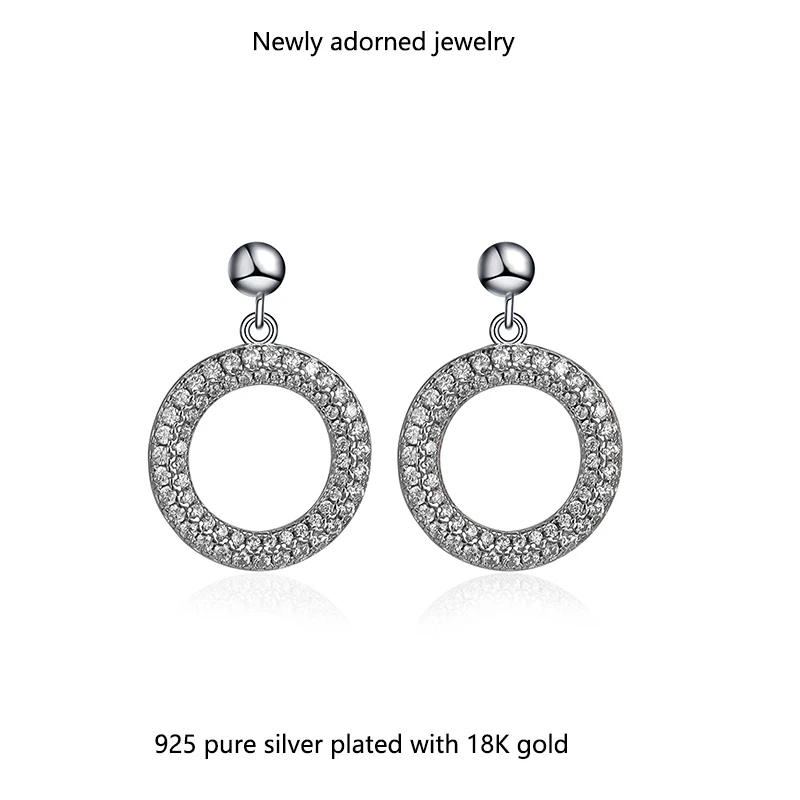 

S925 sterling silver European and American high-end style shiny moissanite geometric round pendant earrings