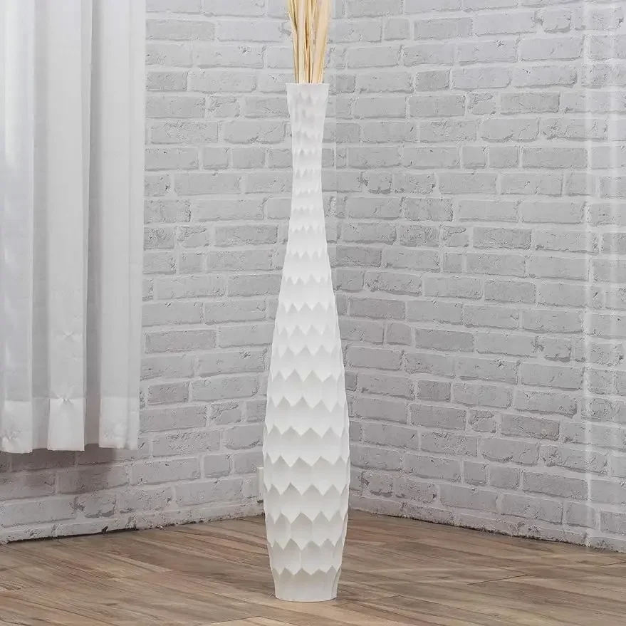 

Leewadee Large White Home Decor Floor Vase – Wooden 36 inches Tall Farmhouse Decor Flower Holder for Fake Plant and Pampas Grass