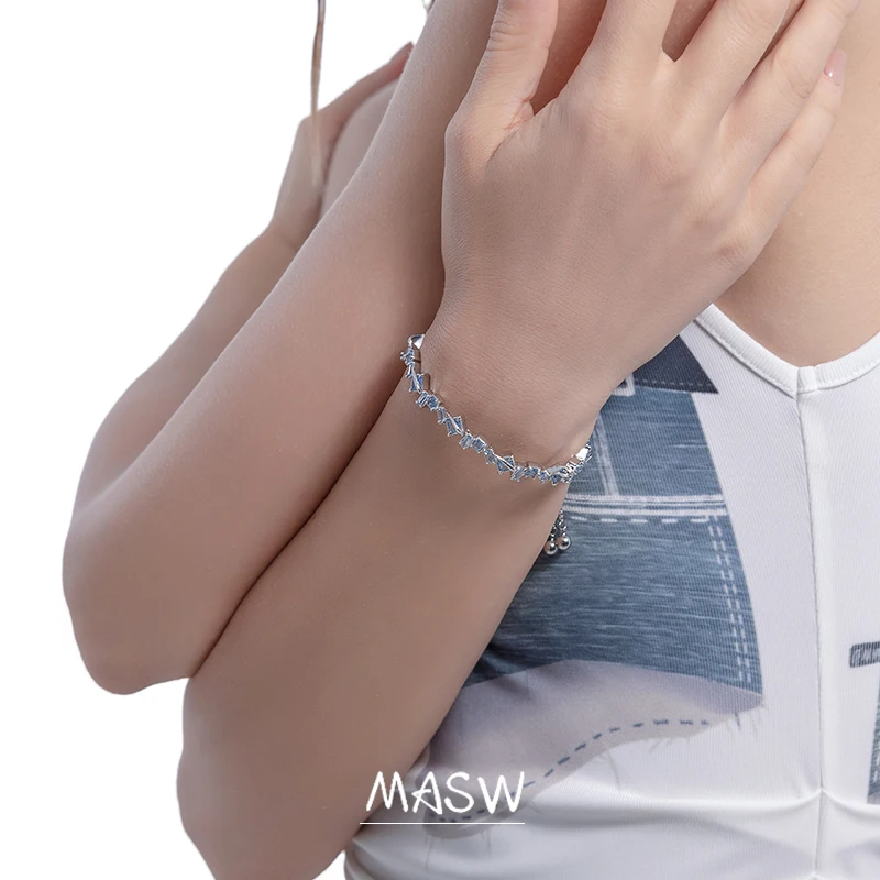 MASW Original Design Cool Style Luxury Jewelry High Quality Brass Geometric Blue Glass Charm Bracelet For Women Girl Gift