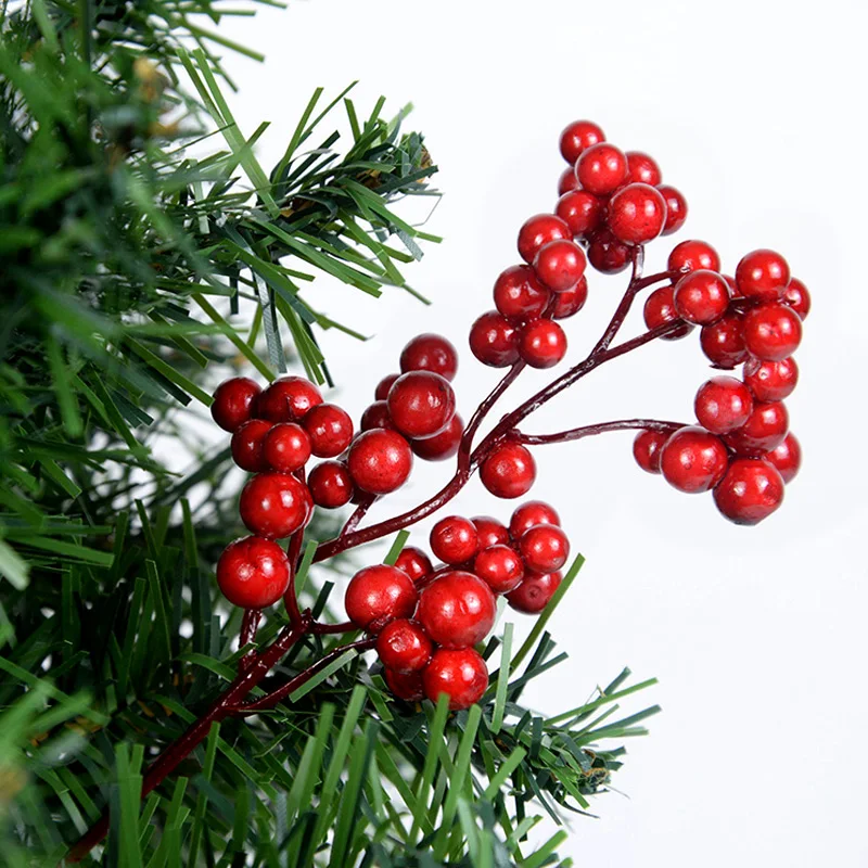 5Pcs Christmas Pine Branches Artificial Red Holly Berry Christmas Tree Decoration For Home New Year Xams Flower Wreath Ornaments