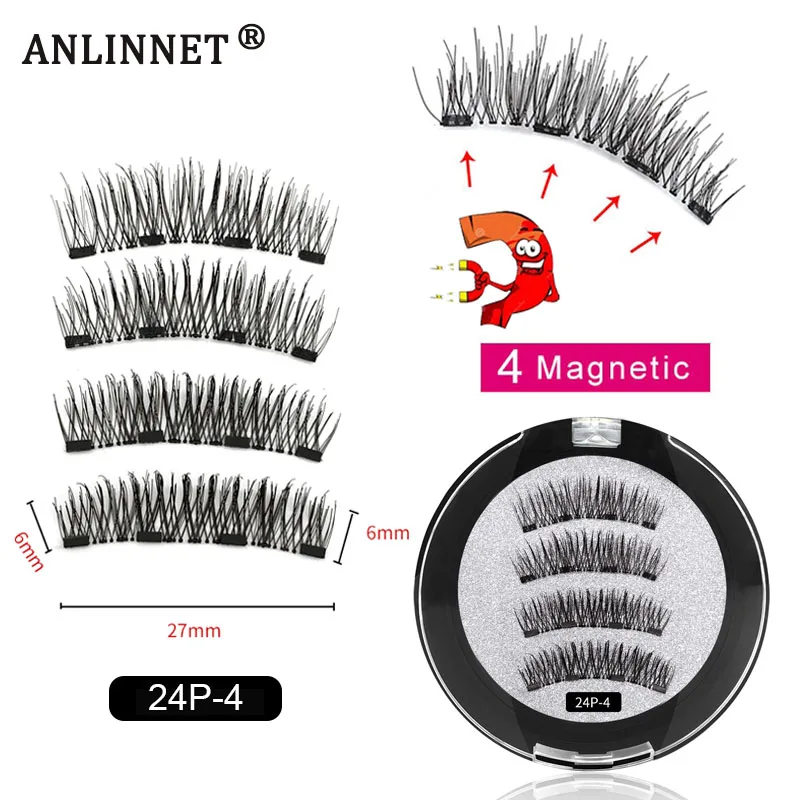 4 Magnetic Eyelashes handmade 3D natural magnetic false eyelashes 4PCS reusable magnetic eyelashes Tweezers Set Makeup Tools