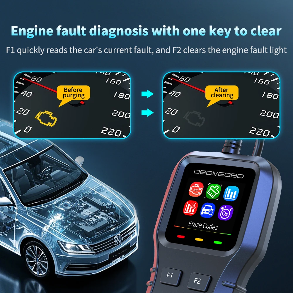 K1 OBD2 Scanner Diagnostic Tool Car Code Reader with Live Data Freeze Frame Color Screen for OBDII EOBD Vehicles 12 languages
