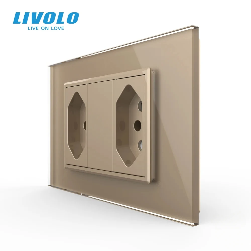 Livolo  Switzerland/Italian Standard 2gangs 3 Pins 13A Socket, Toughened Crystal Glass Panel Swiss Plug,  C9C2CJR1-11/12