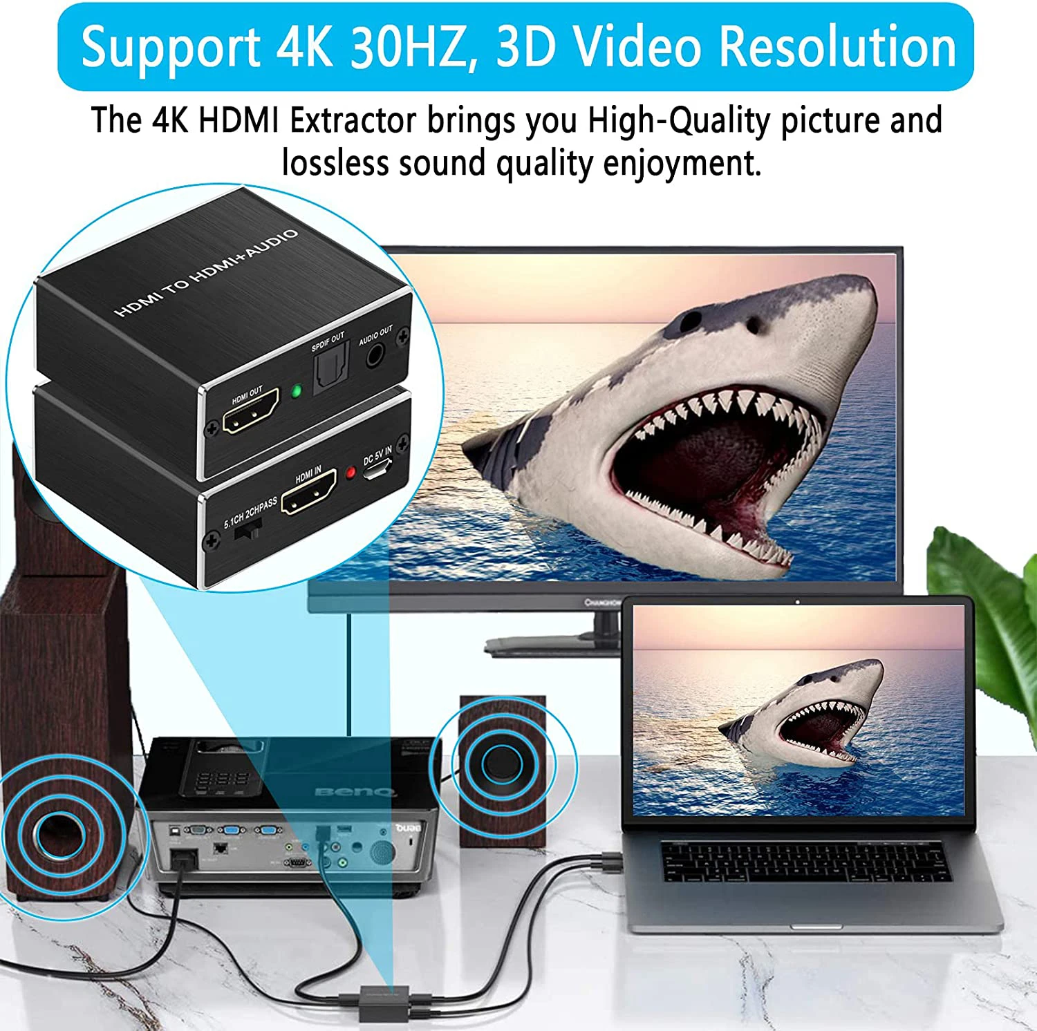 Extrator de áudio hdmi hdmi para hdmi e óptico toslink spdif + conversor extrator de áudio estéreo de 3.5mm adaptador divisor de áudio hdmi