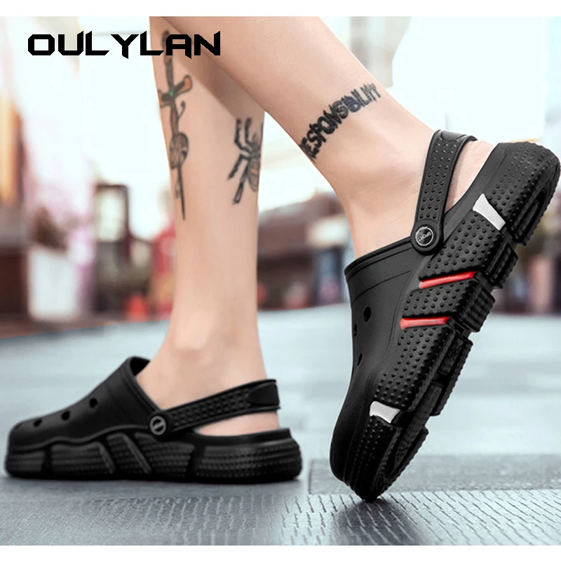 Oulylan Unisex Beach Sandals Light Weight Hollow Slippers Summer Quick Dry Flat Classical Men Women Clogs Plus Size 36-50