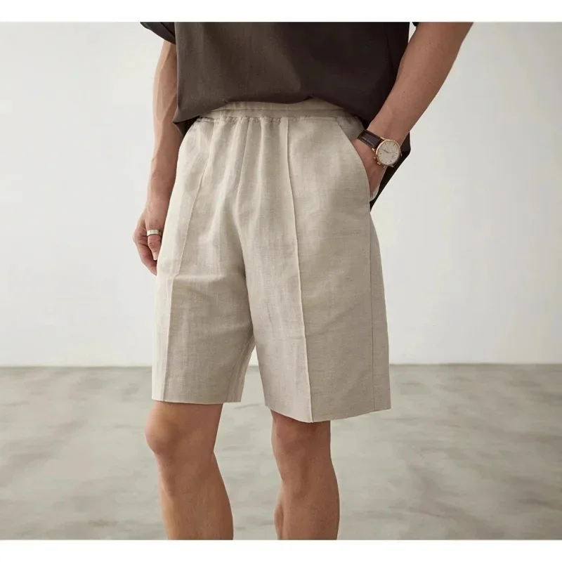 ACOMOSON EU US Size Top Quality Luxury Lightweight Men Linen Shorts Twill Loose Fit Solid Color Casual Shorts For Summer