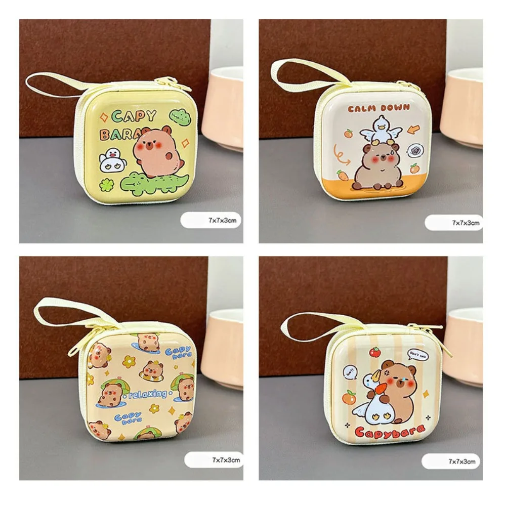 Waterproof Capybara Tinplate Zero Wallet Portable Animal Cartoon Tinplate Coin Purse Mini Zipper Capybara Earphone Bag Couple