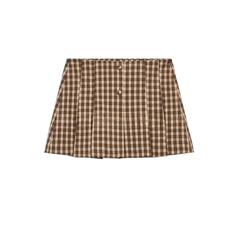 Spring New Women's Plaid Slim Vest Sle Top A-Line Skirt Pants Faion Set ort Sve round Ne Button Dr Code