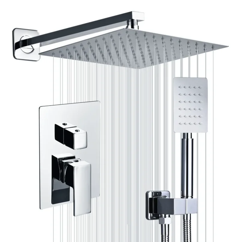 Wall Mount black Rainfall Shower Faucet Set Chrome Bathroom Waterfall System bathroom shower faucet Concealed shower set