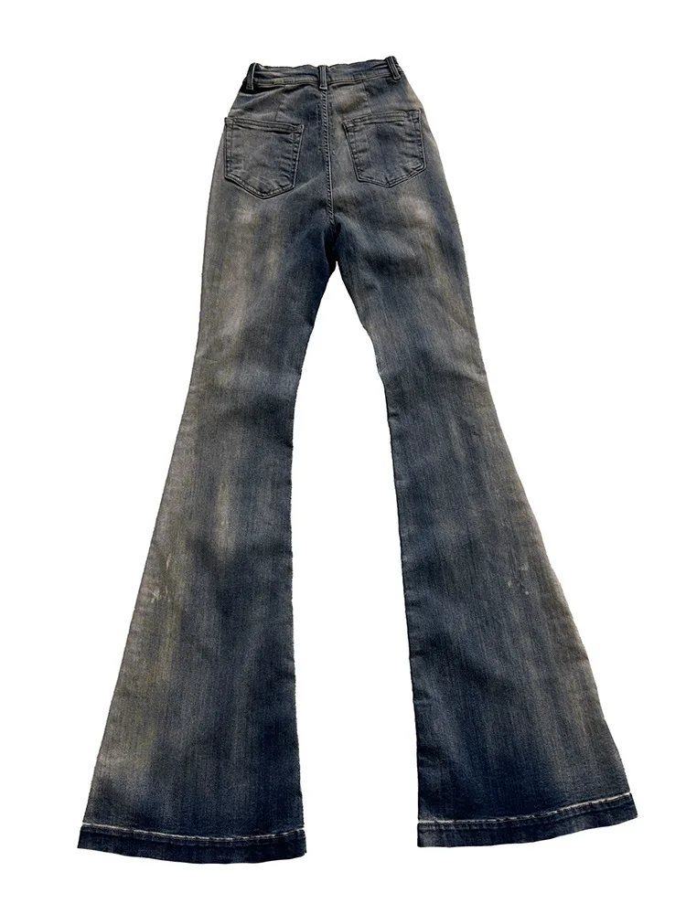 High Street Jean Pants RO Style Men's Washed Gradient High Stretch Floor Length Casual Micro Flared Tight Slimming Denim Pant
