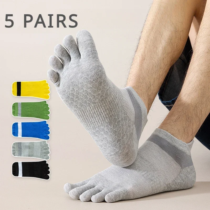 5 Pairs Men Toe Socks with Separate Fingers Low Cut Ankle Sports Socks Running Five Finger Socks Non-slip High Qulity Cotton