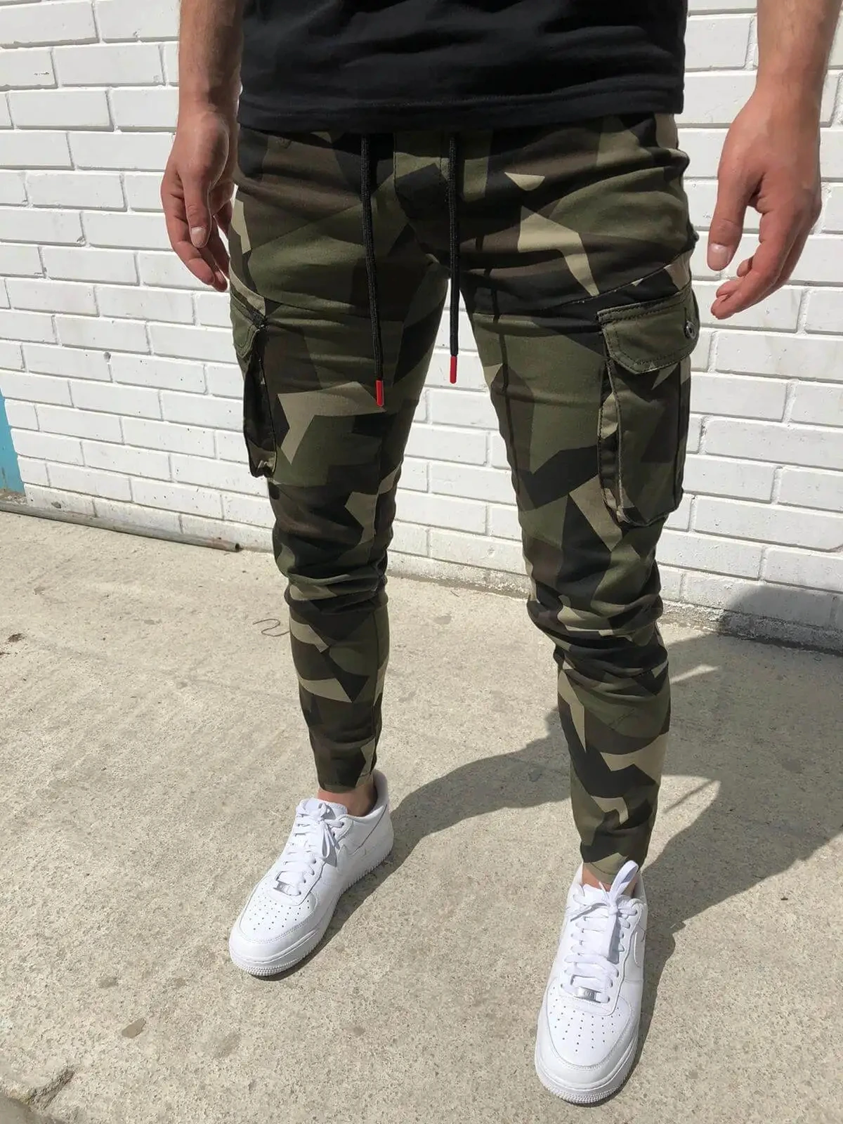Men Quick Dry Sweatpants Camouflage Sports Pants Slim Elastic Multi-Pocket Cargo Pants Men's Fitness Running Training Trousers image 4