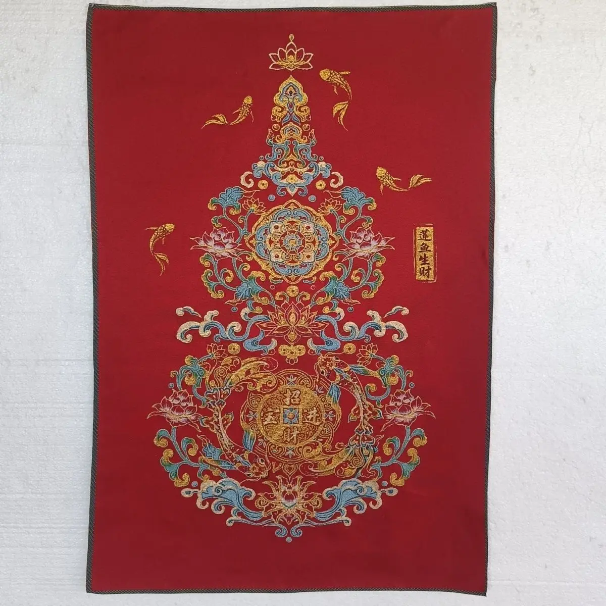Tibet Tibetan Cloth Silk Good luck & fortune koi fish gourd Thangka Tangka Embroidery Painting