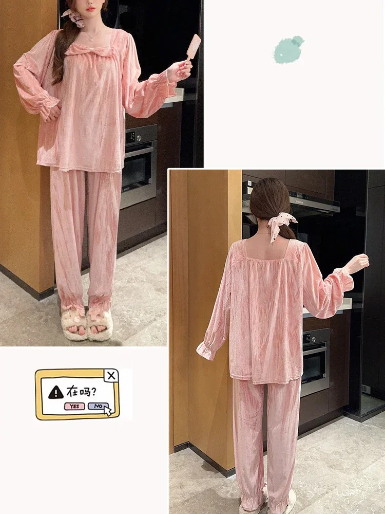 Plus Size Velvet Luxury Home Clothes Women Winter Long Sleeve Loungewear Suit 2 PCS Female Pajamas Sets M-5XL  Loose Outfits