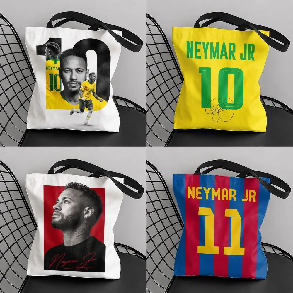 Athlete N-Neymar Soccer J-Jr Storage Bags Large Capacity Canvas Tote Bag Reusable Shoulder Handbag for Daily Shopping Travel