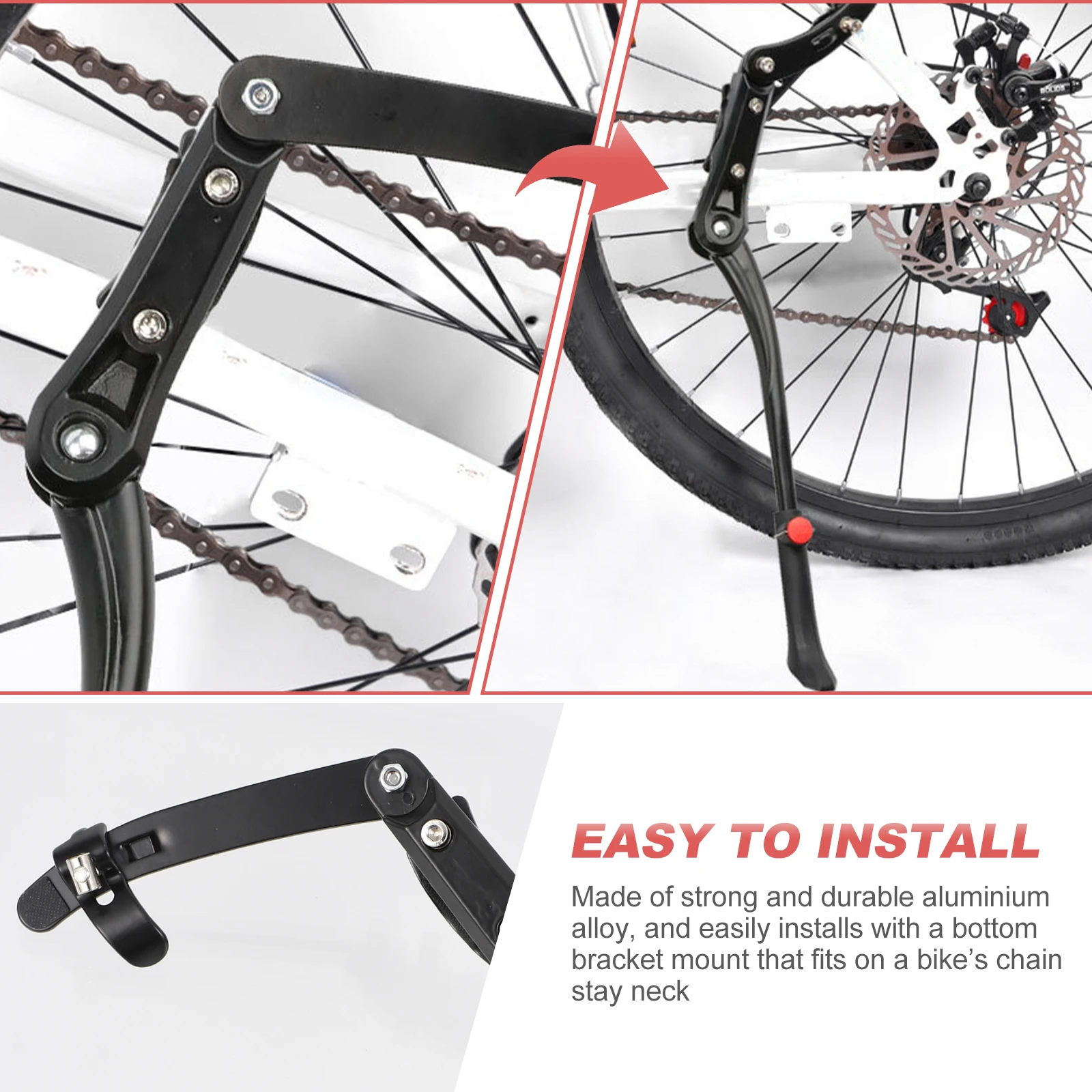

Rear Bike Kickstand Mountain Road Bike Adjustable Alloy Foot Brace Parking Rack Sturdy Aluminum Stand For Uneven Ground Support